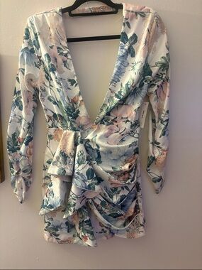 Luxxel Pastel Floral Long Sleeve Wrap Dress